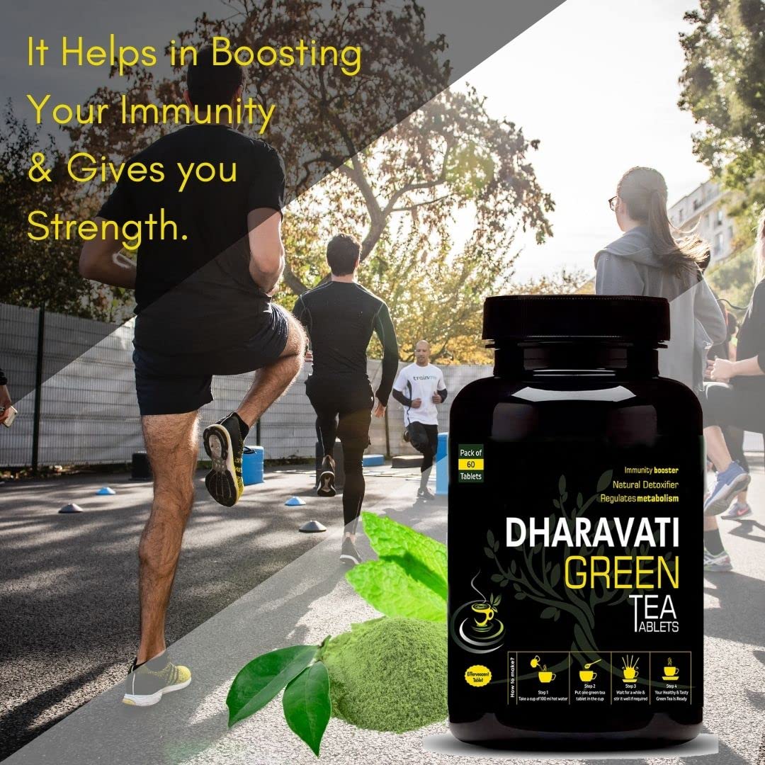 Dharavati Herbs Green Tea Tablets | Pack of 2 (60 Tablets x 2= 120 Tablets) | Boost Immunity | Winter Special | Green Tea Effervescent Tablets | Tulsi, Lemon & Green Tea Extract