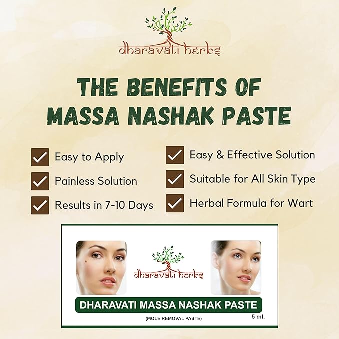 Dharavati Herbs Massa Nashak Paste | Herbal Formula for Mole Removal | Natural Ingredients | Wart Removal Lotion- 5ml