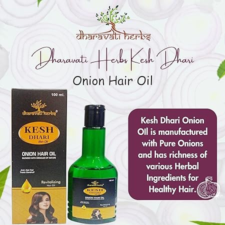 Dharavati Herbs Kesh Dhari Oil | Useful in the Treatment of Baldness, Dandruff | Gives Long and Smooth Hairs | Organic Onion Hair Oil- 100ml