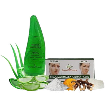 Dharavati Combo Pack of Massa Removal Paste & Ayurvedic Aloe Vera Gel | Mole Removal Paste (5ml) | Ayurvedic & Herbal Aloe Vera Gel (100gm) | For Clean and Natural Glowing Skin